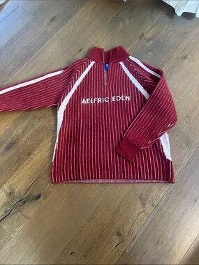 Aelfric Eden Maroon & White Half-Zip Striped Pullover NEW Size XS